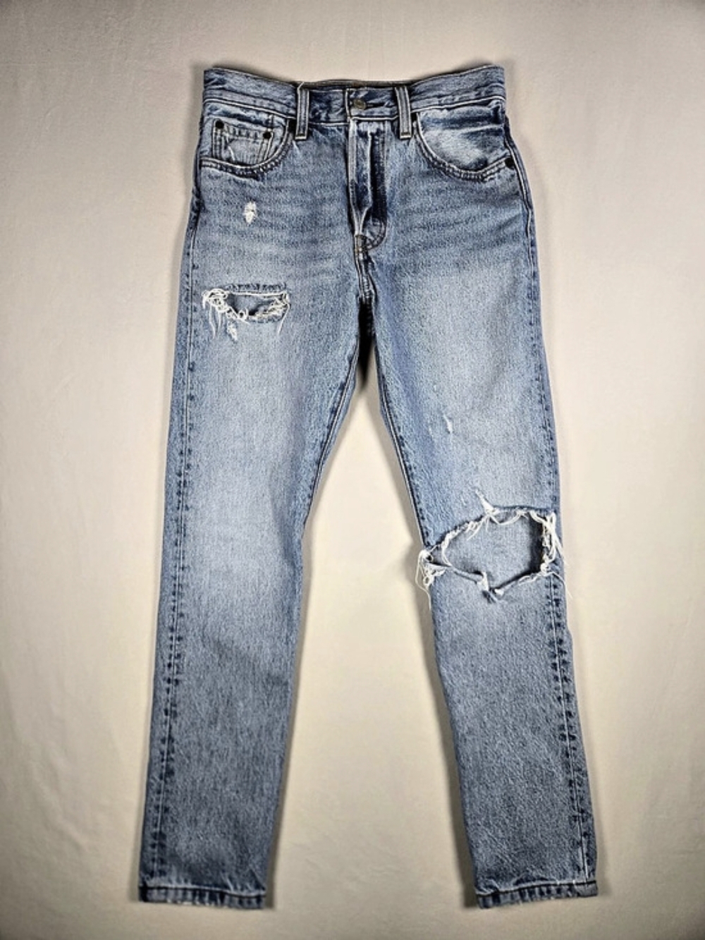 Levi's Premium 501 Distressed Button Fly Skinny Jeans Light Wash W28 L28